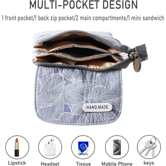 Women's Light Grey Cotton Handmade Cute Canvas Cross Body Bags Phone Purse - Picture 7 of 8